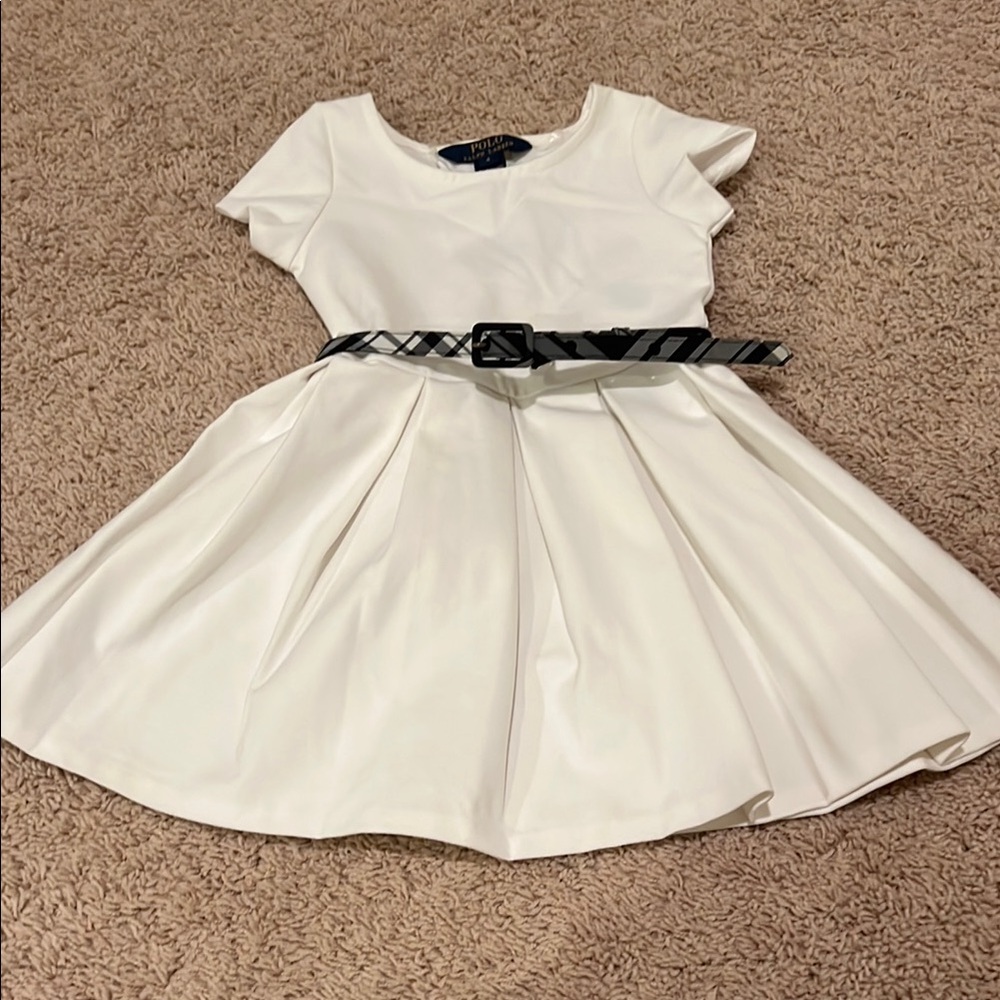 Polo Ralph Lauren, Elegant White Kids Dress with Belt.  Excellent condition